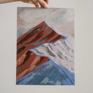 mountain drawing in dusty warm and light colours
